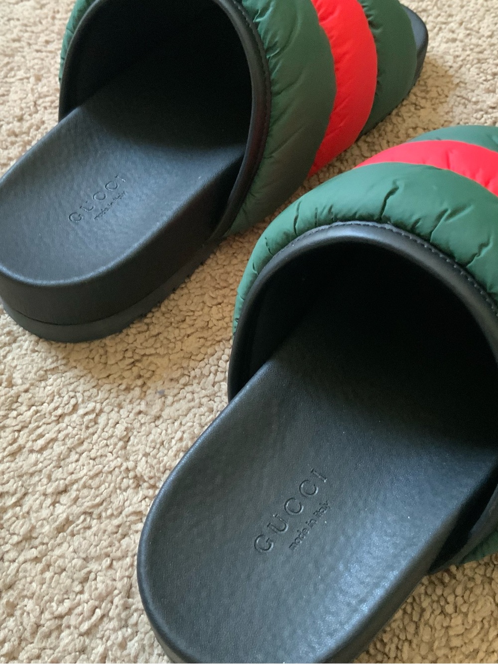 Gucci Women’s Gucci Puffer Padded Nylon Black Green Red Web Slides Size 38 - Picture 6 of 9